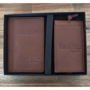 FedEx Express Leeman Genuine Leather Passport and Travel Luggage Tag Set NWT
